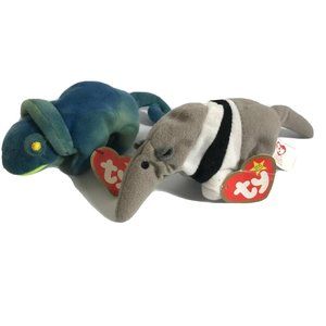 Lot Of 2 Vintage Ty Teenie Beanie Baby Stuffed Animal Anteater & Iguana Toy